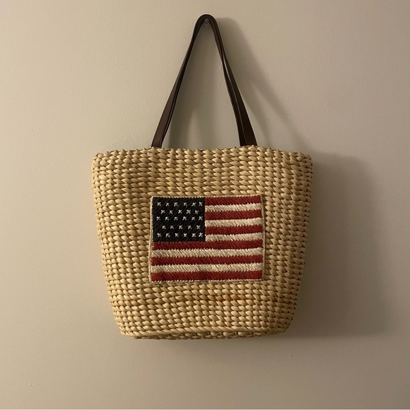 Handbags - Woven Tote Bag with American Flag Design